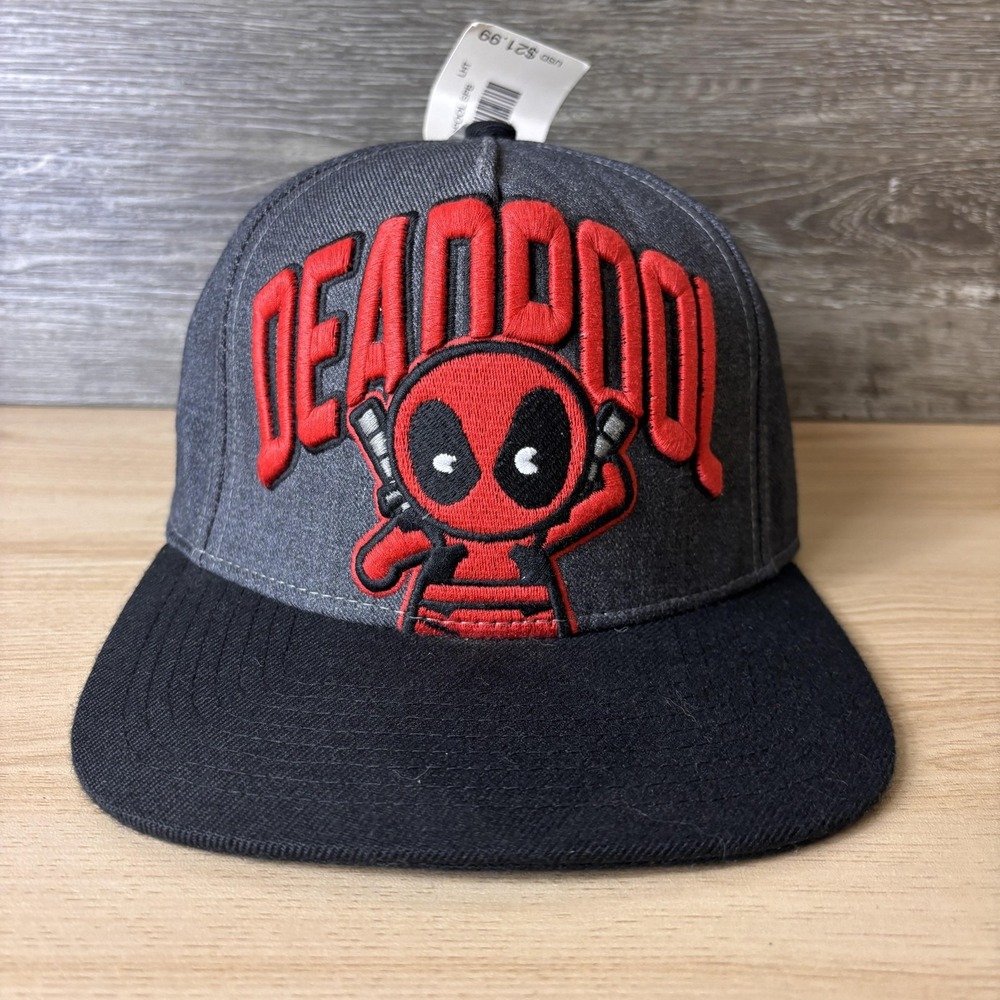 Deadpool Hat Cap Snap Back Gray Black Embroidered Marvel Mens